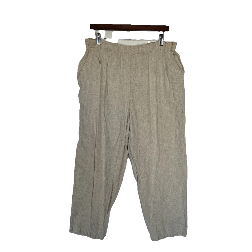 Vintage Marc Ware 100% Linen Pants Baggy Lagenlook USA Made Size 1x Oatmeal